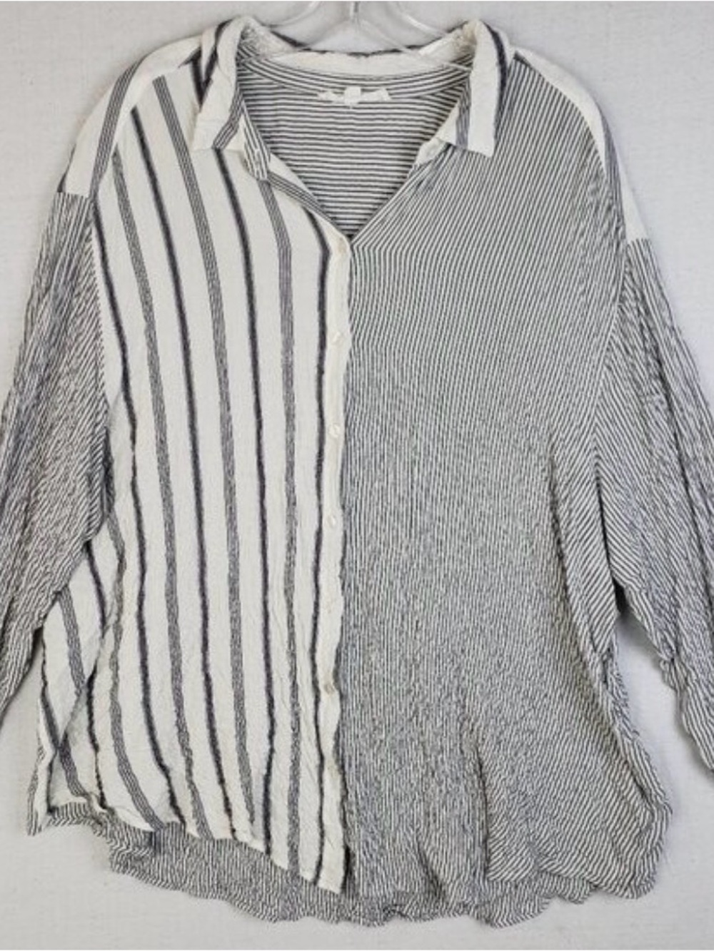 Jane and Delancey White and Black Striped Button-Up Shirt